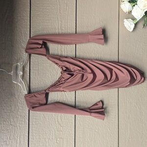 Shein Brown Slinky bodycon Ruched dress XSP petite xs